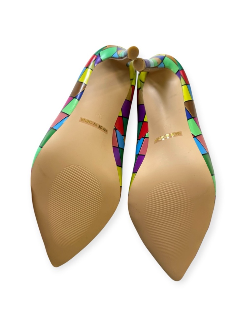 Quincee Easton Multi-Color Geometric Mosaic Pointed Toe Pumps, Size 38/8 NWOT - Picture 12 of 12
